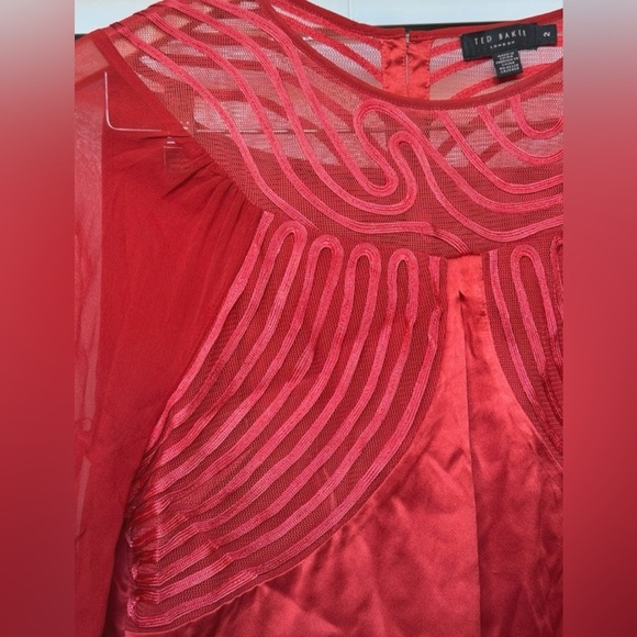 Ted Baker London Red Silk Sheer Panel Blouse Size 2 - Picture 3 of 7